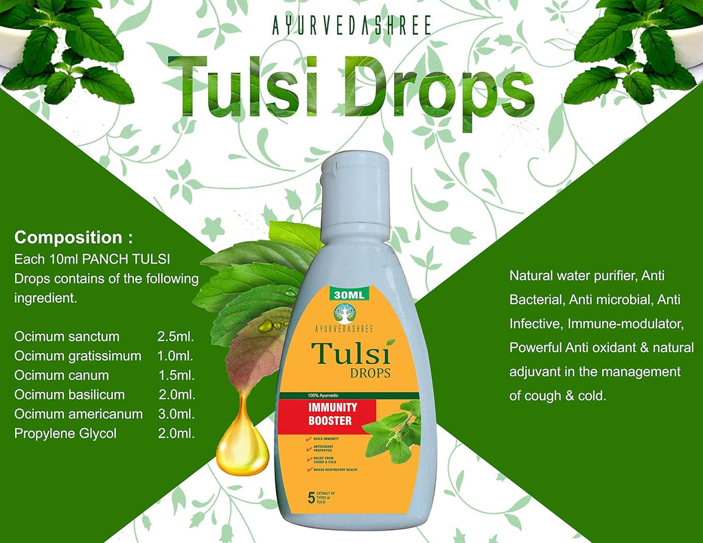 Tulsi Drops Natural Immunity Booster 30 ML Pack - Certified 5 Different Rare Tulsi, Holy Basil Drops 30 ML