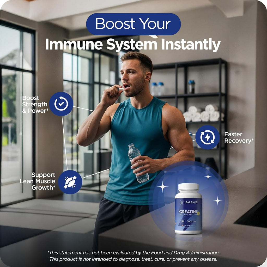Creatine Monohydrate 3,000mg 120 Capsules – Non-GMO, Gluten-Conscious, High-Purity Pre-Workout Supplement for Muscle Growth and Enhanced Performance – Micronized Formula