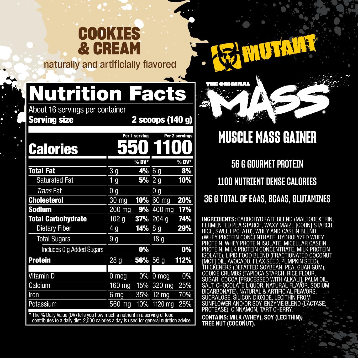 Mutant Mass | Weight Mass Gainer Protein Powder - high Calorie Protein Powder for Mass gain - Cookies and Cream - 5 Pound