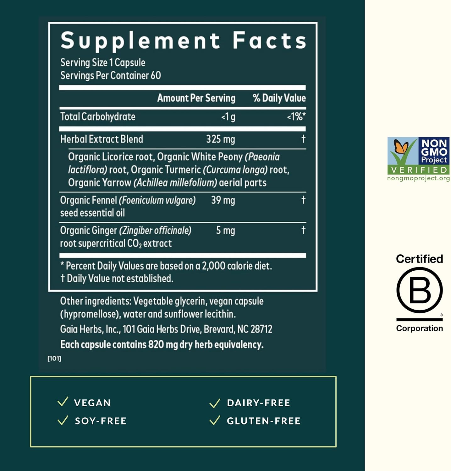 Gaia Herbs Cramp Relief - Herbal Supplement for Hormone Balance & Period Cramp Relief - Made with Organic Licorice Root, White Peony Root, Turmeric & More - 60 Vegan Capsules (60 Servings)