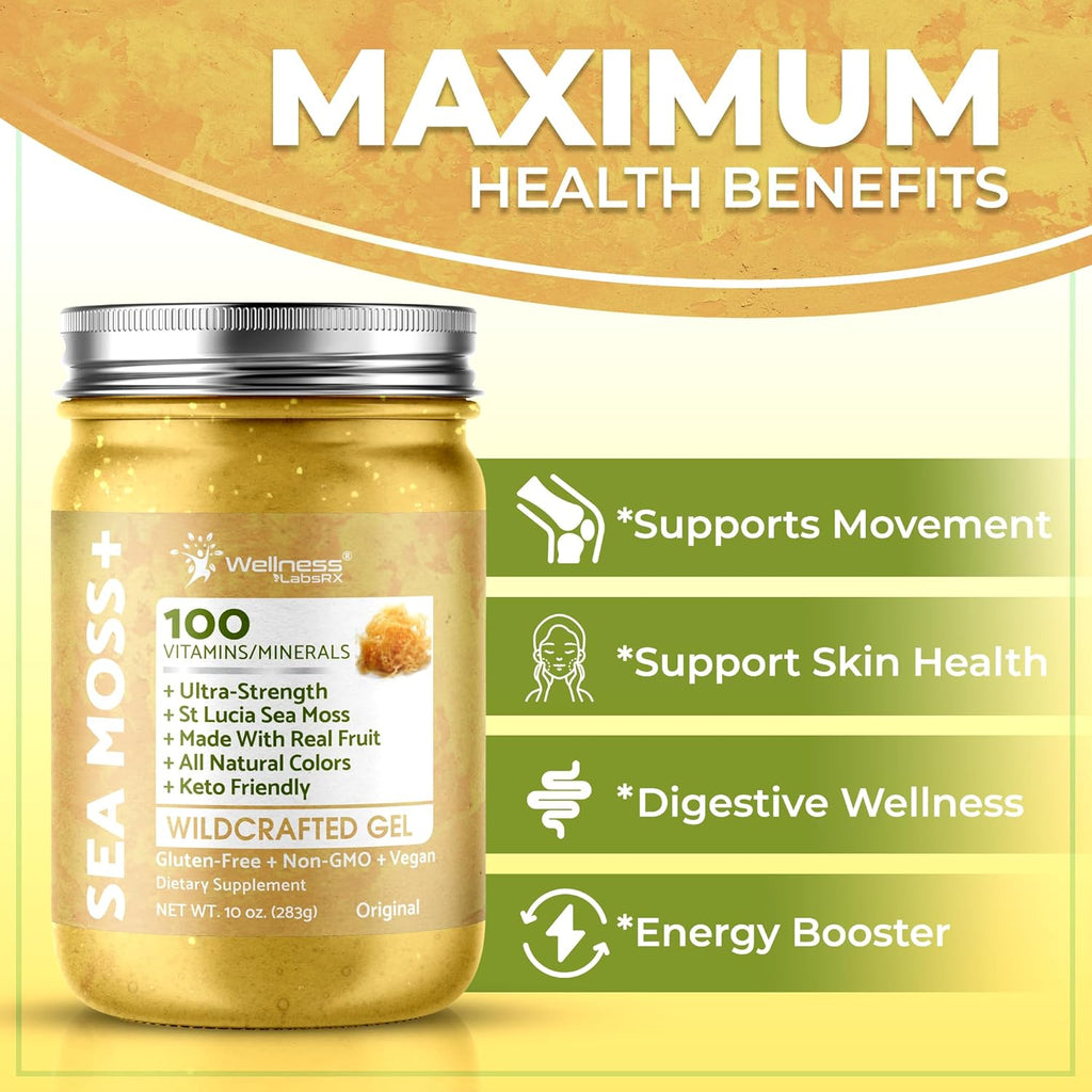Irish Sea Moss Gel Raw - Wildcrafted Superfood Seamoss Gel - Original Flavor, Vitamin and Mineral-Rich from Pristine Caribbean Waters, Immune and Digestive Health Support - 10 oz.