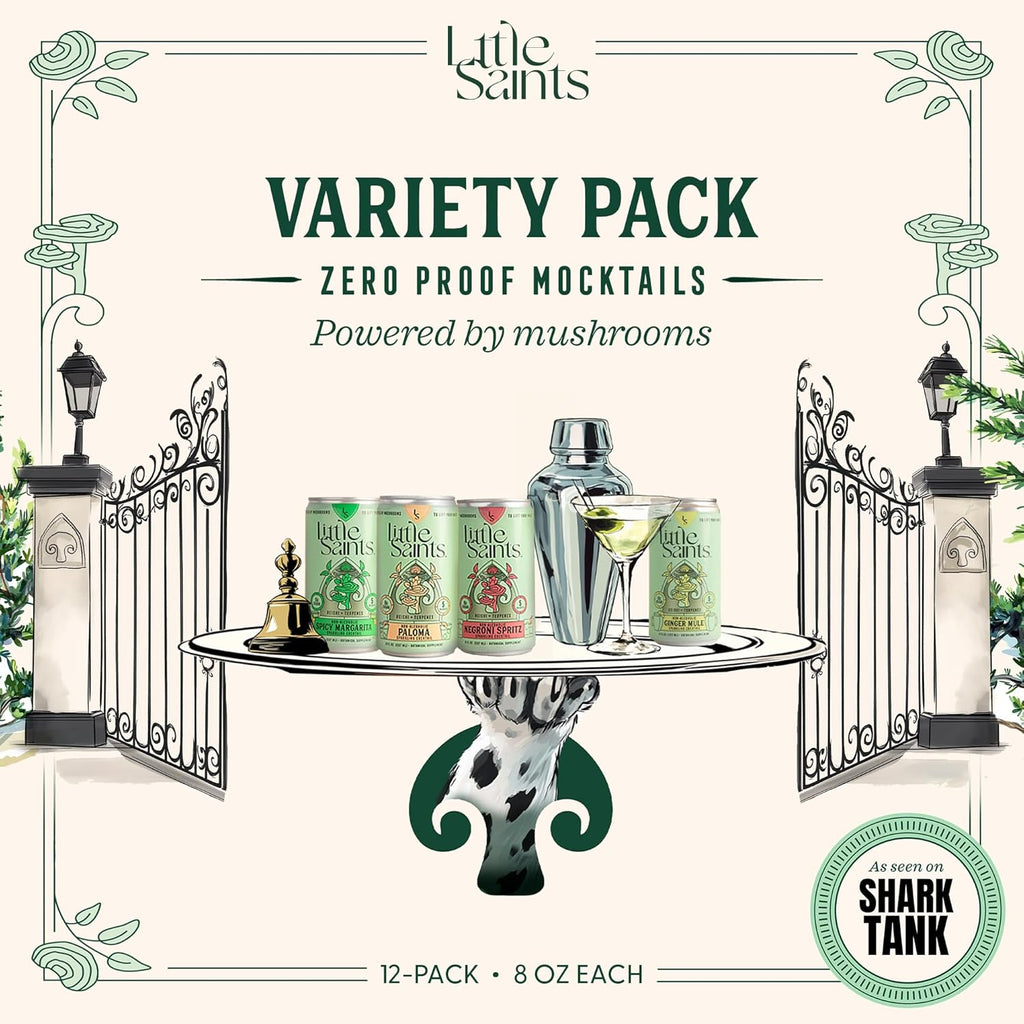 Little Saints Non-Alcoholic Drinks Variety Pack - Sugar Free & Zero Proof Mocktails Include Ginger Mule, Negroni Spritz, Spicy Margarita & Paloma - Ready-to-Drink Beverage for Parties & Celebrations (8oz, 12 pk)