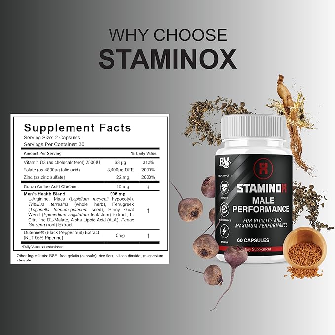 BLUE VIBE Staminox Premium Wellness and Advanced Health Management Supplement Pills, Staminox Maximum Strength Advanced Daily Health Support and Overall Wellness Supplement (3 Pack- 180 Capsules)