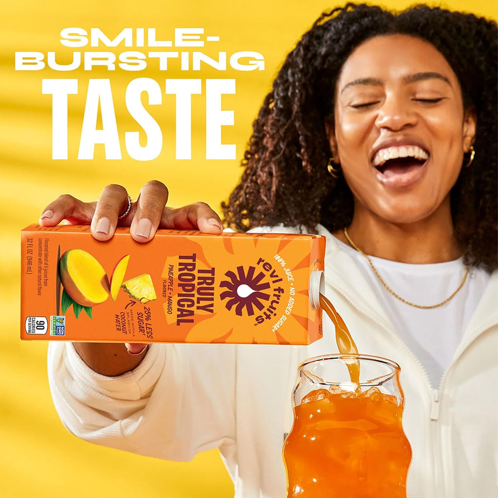 Revl Fruits™ 100% Juice, No Added Sugar, Pineapple Mango, Truly Tropical, 32 fl oz. Carton (Pack of 6)