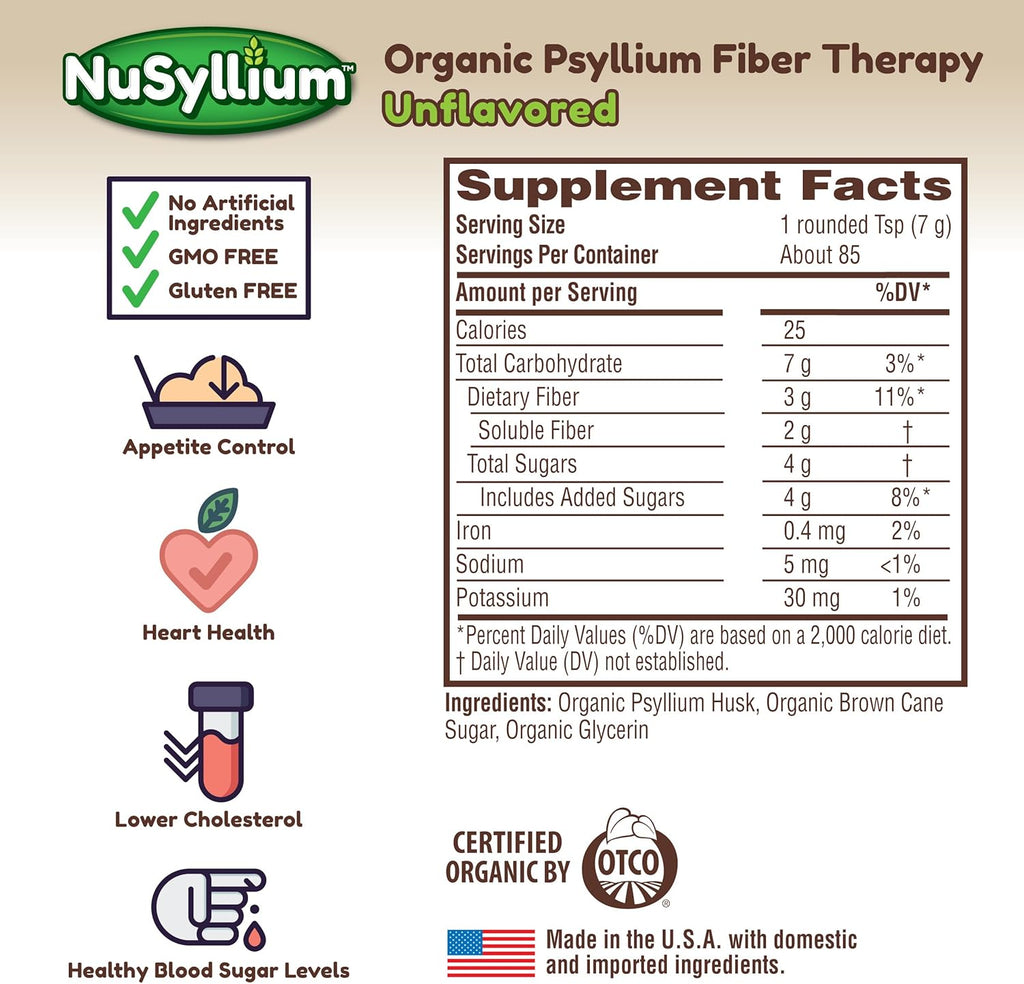 Psyllium Husk Powder, Organic, 21 Oz (Pack of 2) Dietary Fiber Supplement with Brown Sugar, Helps Promote Digestive Health* & Appetite Control* Non-GMO, Gluten Free, Unflavored, 85 Servings