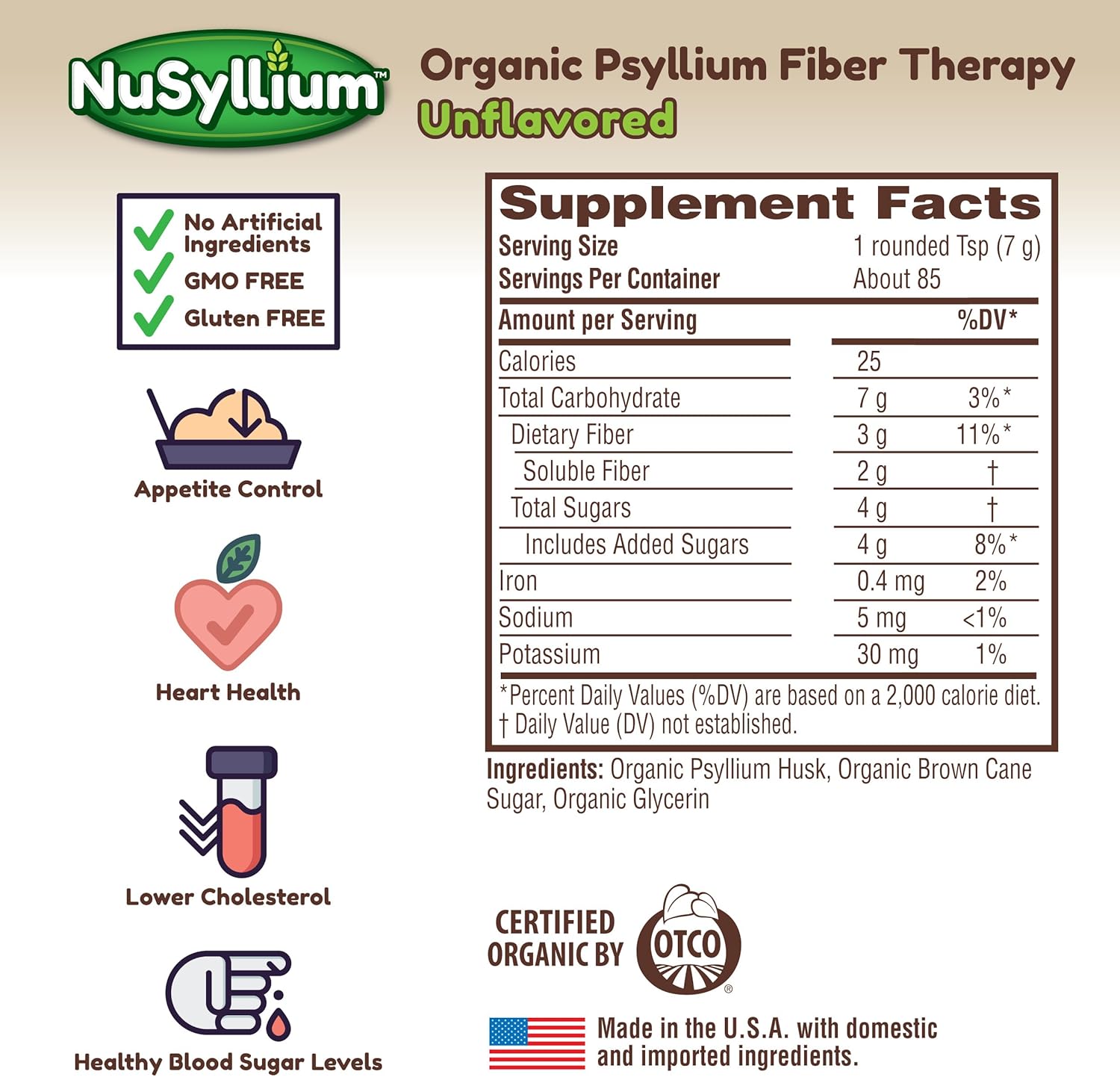 Psyllium Husk Powder, Organic, 21 Oz (Pack of 2) Dietary Fiber Supplement with Brown Sugar, Helps Promote Digestive Health* & Appetite Control* Non-GMO, Gluten Free, Unflavored, 85 Servings