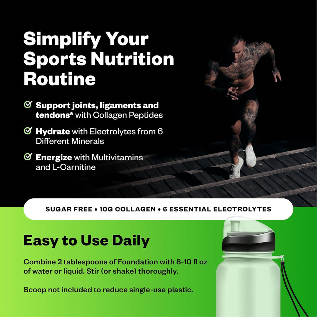 RNWY Foundation 10g Collagen Peptides + Hydration Powder, Daily Joint Support with Electrolytes, Lemon Lime, Sugar Free, 30 Servings