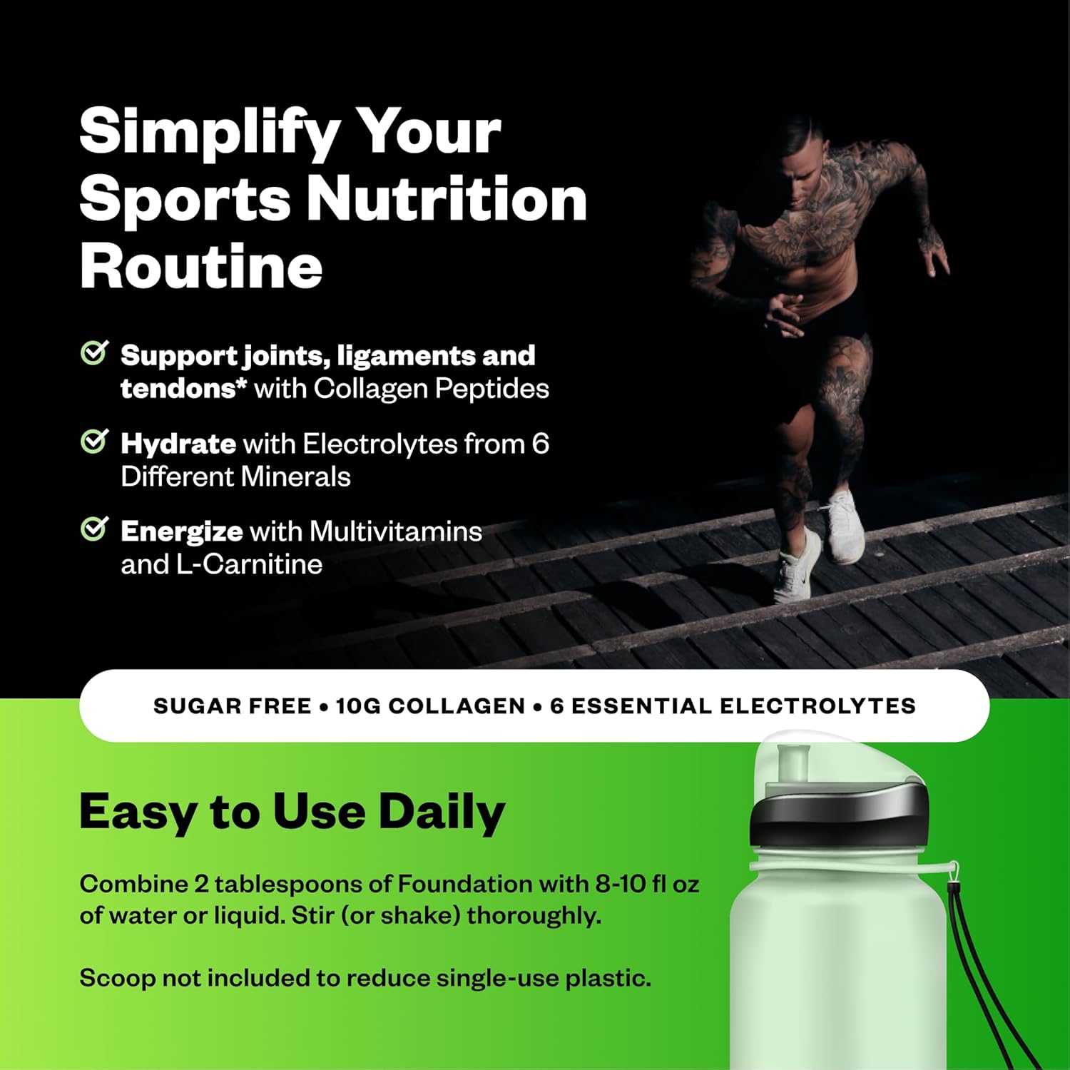RNWY Foundation 10g Collagen Peptides + Hydration Powder, Daily Joint Support with Electrolytes, Lemon Lime, Sugar Free, 30 Servings