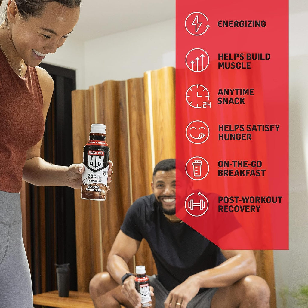 Muscle Milk Genuine Protein Shake, Cookies and Creme, 11.16 Fl Oz Bottle, 12 Pack, 25g Protein, Zero Sugar, Calcium, Vitamins A, C & D, 4g Fiber, Energizing Snack, Workout Recovery, Packaging May Vary