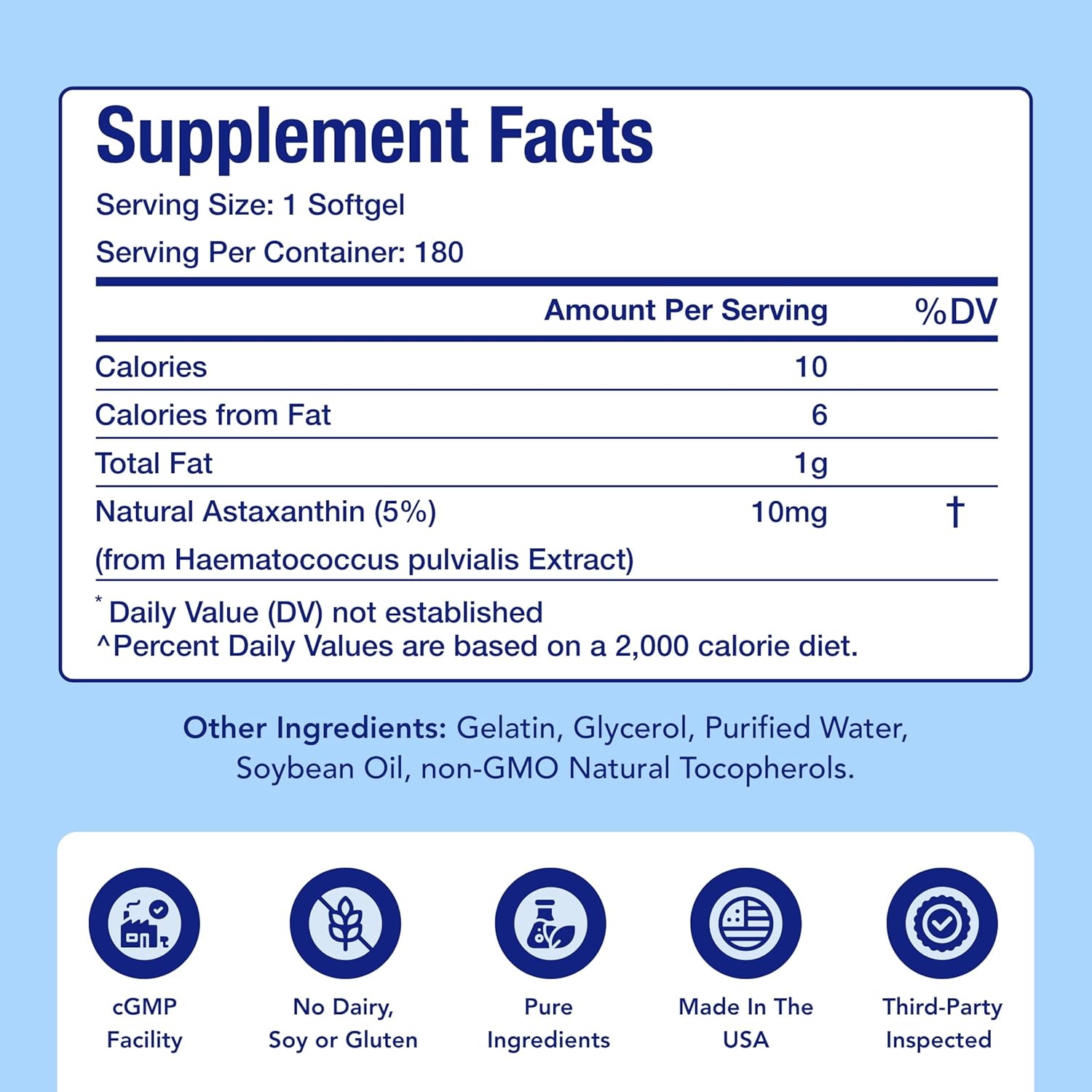 Astaxanthin Supplement for Men and Women | Antioxidant & Carotenoid Rich Astaxanthin 10mg From Haematococcus Pluvialis Microalgae for Eye & Skin Health Support (180 Day Supply) Packaging May Vary