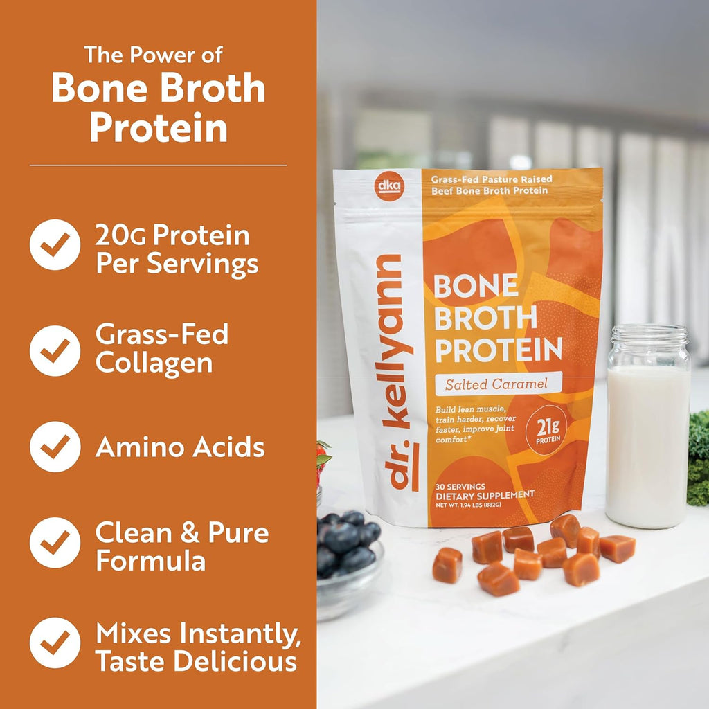Dr. Kellyann Bone Broth Protein Powder Salted Caramel - 21g Protein, Grass-Fed Collagen, Segar-Free, Keto & Paleo Friendly (30 Servings)