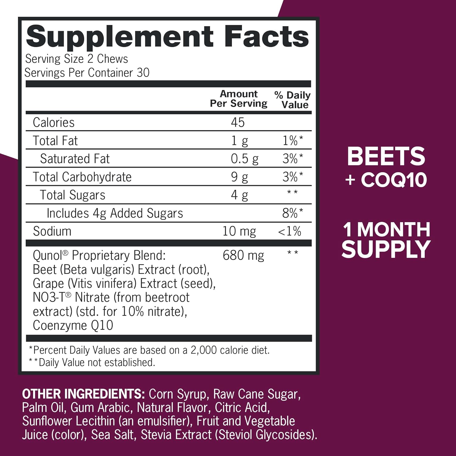 Qunol Beets Chews for Blood Pressure Support, 3 in 1 Beets + CoQ10 + Grape Seed Extract, Supports Healthy Blood Circulation & Heart Healthy Energy, 60 Chews