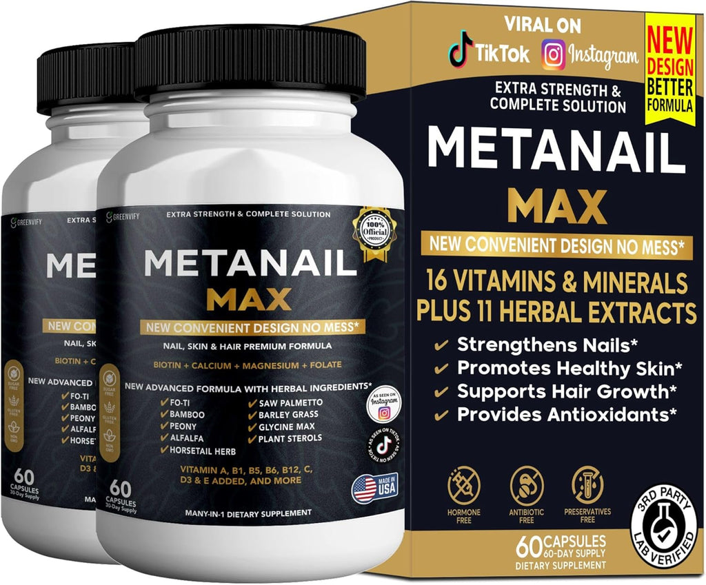 Metanail Max Hair, Skin & Nail Supplement, 60 Capsules, with Biotin 5000mcg, Vitamins & Herbal Blend (2)