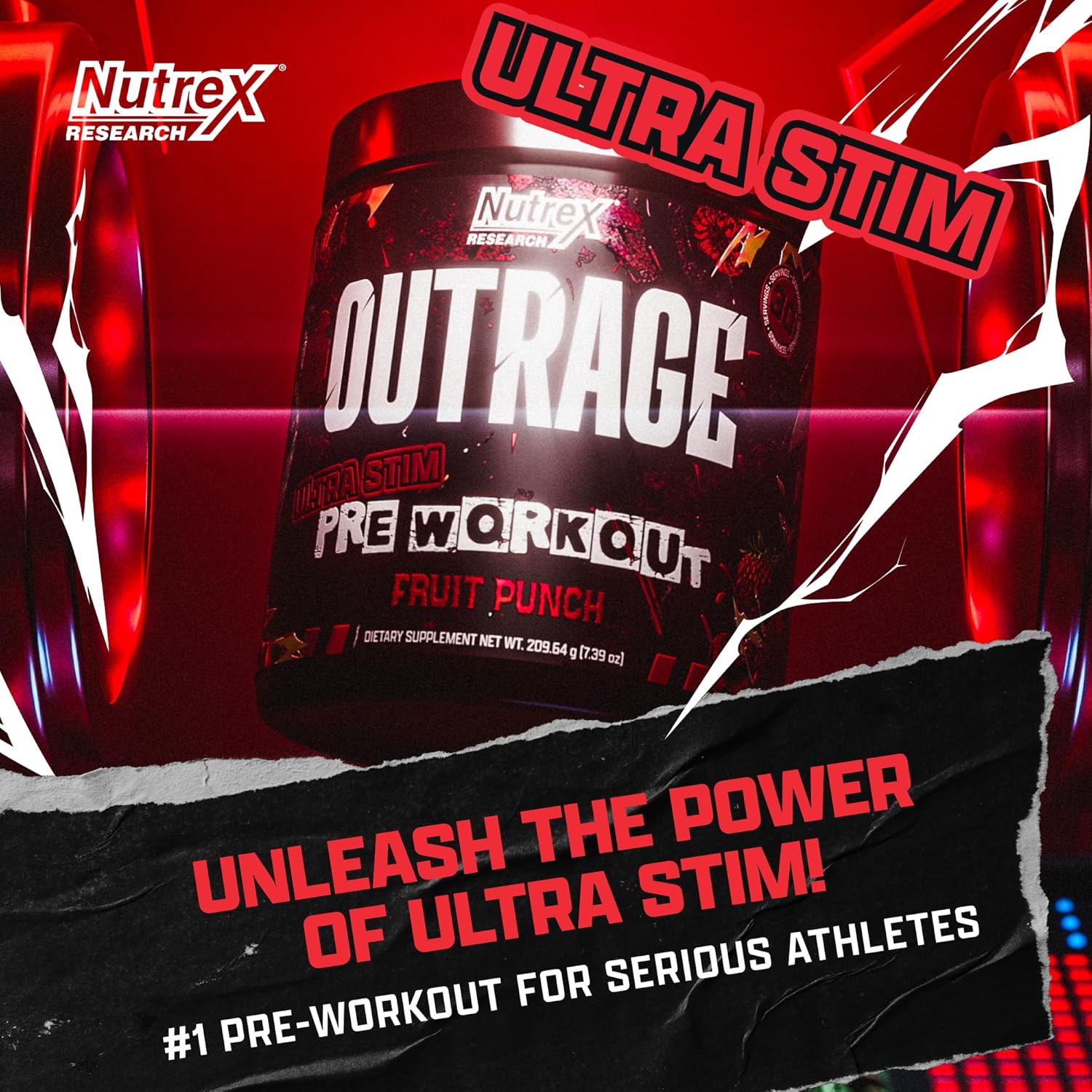 Outrage Ultra HIGH STIM Pre-Workout Powder for Men Fruit Punch | 400mg Caffeine, L-Citrulline, Beta-Alanine, Creatine | Extreme Energy, Focus, Strength & Endurance | 30 Servings