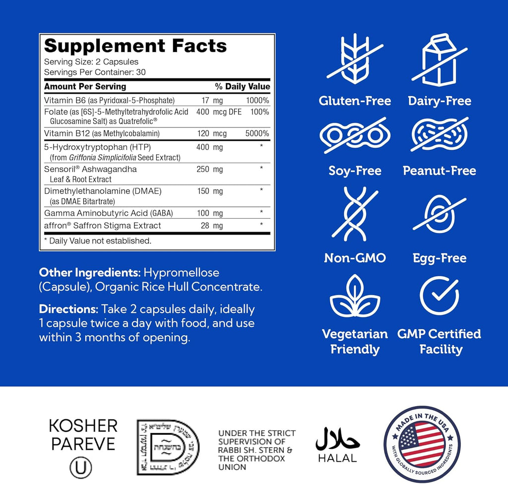 Zahler Mastermind, Comprehensive Mood Formula, Supports Mood Relaxation and Mental Balance, Certified Kosher, 60 Capsules