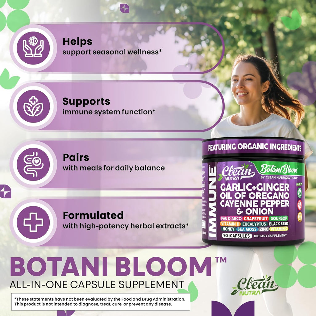Clean Nutra Garlic Ginger Oil of Oregano Cayenne Pepper Grapefruit Soursop Black Cumin Sea Moss Black Pepper Vitamin C and Zinc VIT C Detox Gut Health Black Seed Cleanse 90 Vegan Capsules