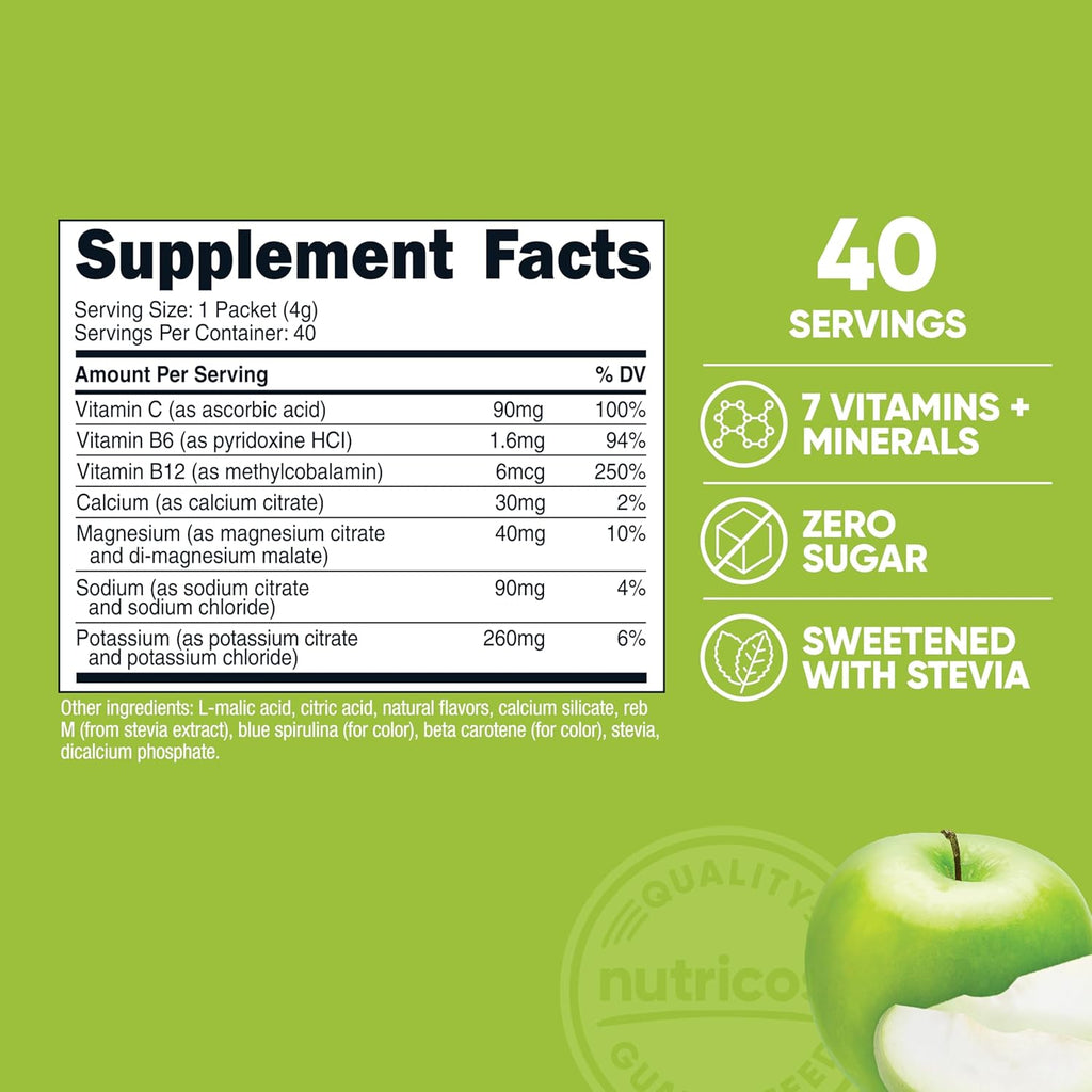 Nutricost Electrolytes Complex, Green Apple Flavored, 40 Stickpacks - Advanced Hydration Complex