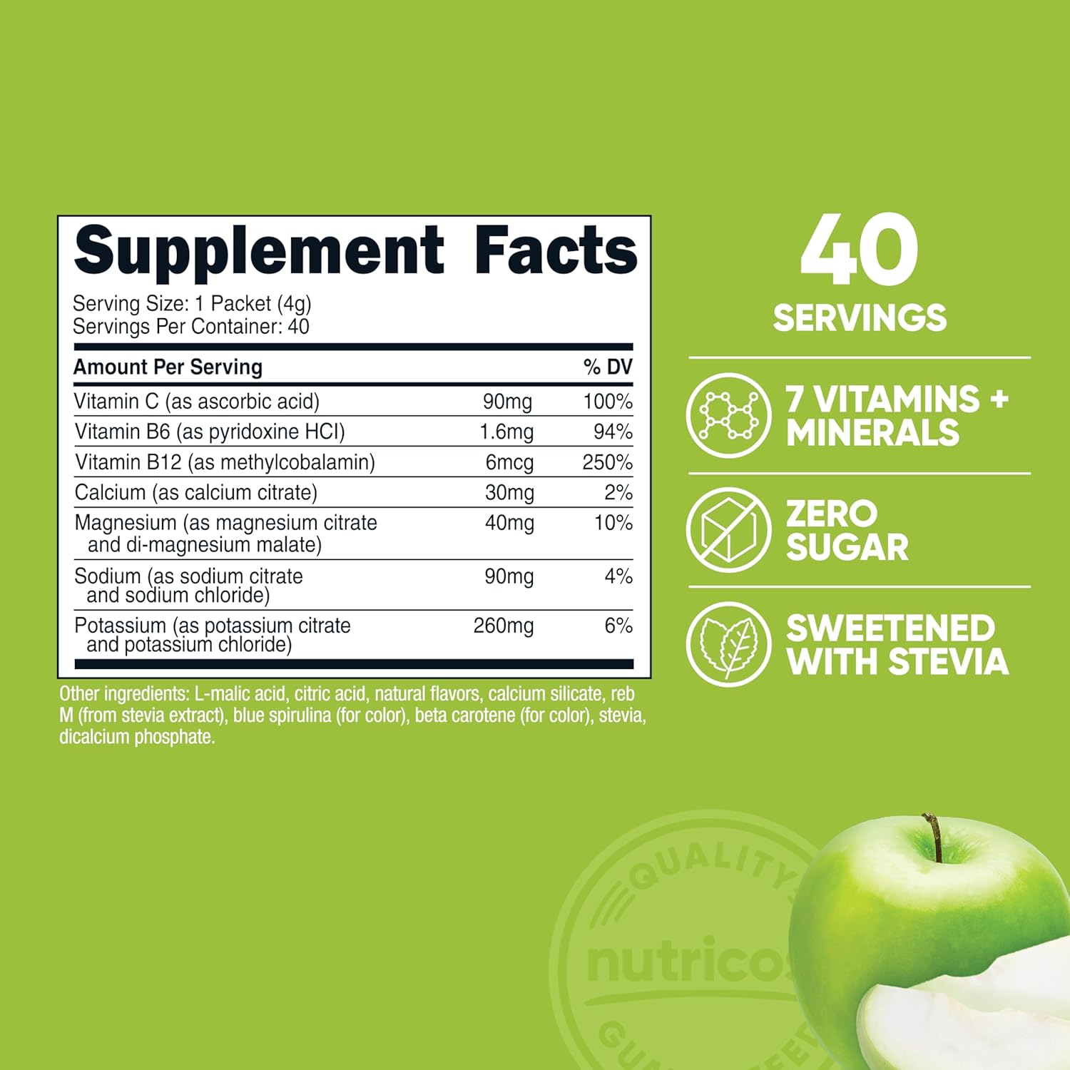 Nutricost Electrolytes Complex, Green Apple Flavored, 40 Stickpacks - Advanced Hydration Complex