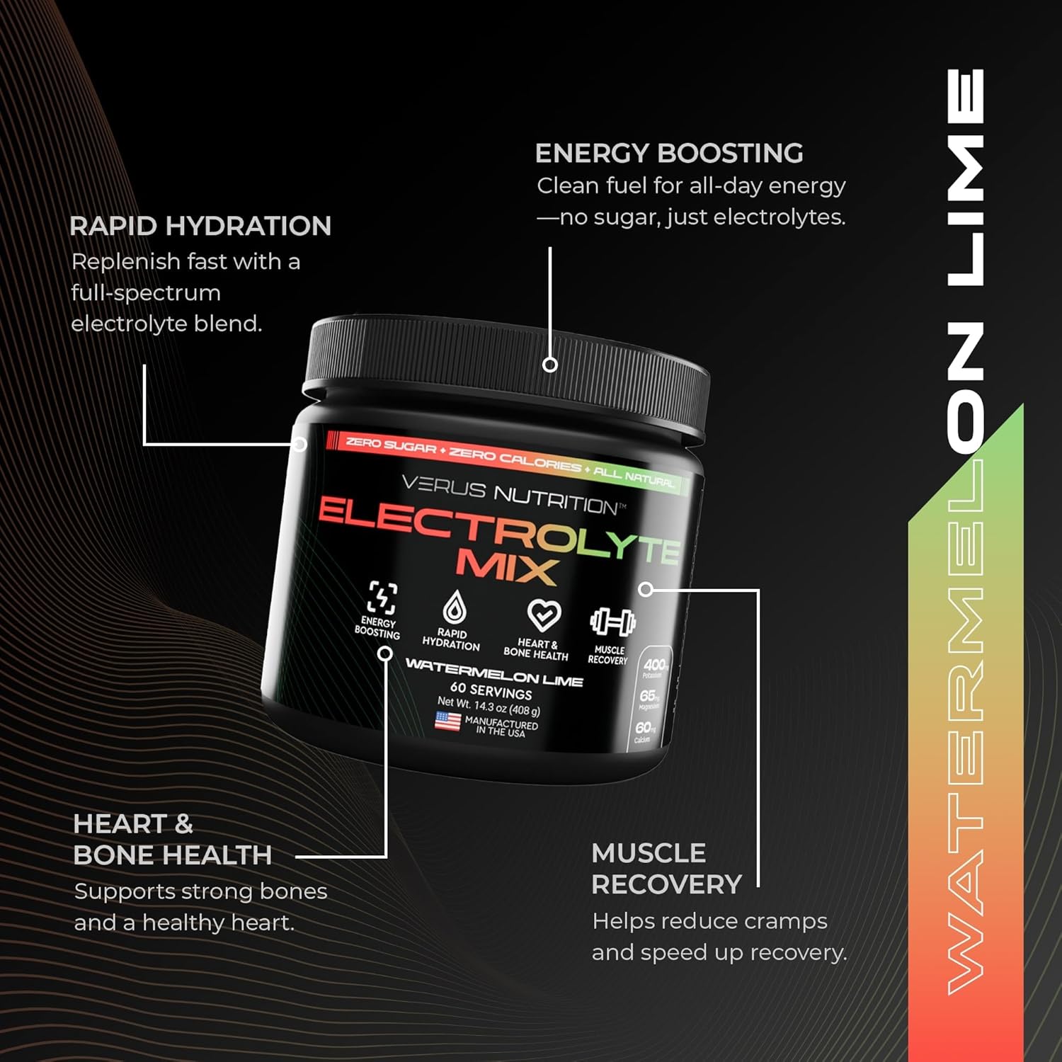 Electrolytes Powder No Sugar- Zero Calorie Hydration Powder | Sugar Free Electrolytes for Fasting, Keto & Vegan | Natural Ingredients Electrolyte Mix for Energy Boost, 60 Servings