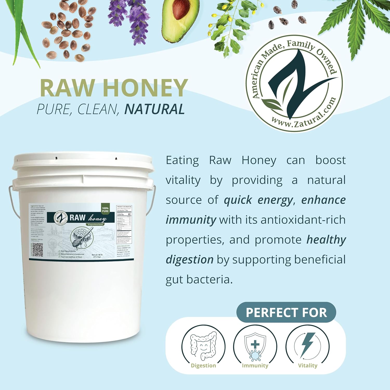 Honey Raw Fresh Air Idaho Grade A Light Amber Honey (60 Pound)