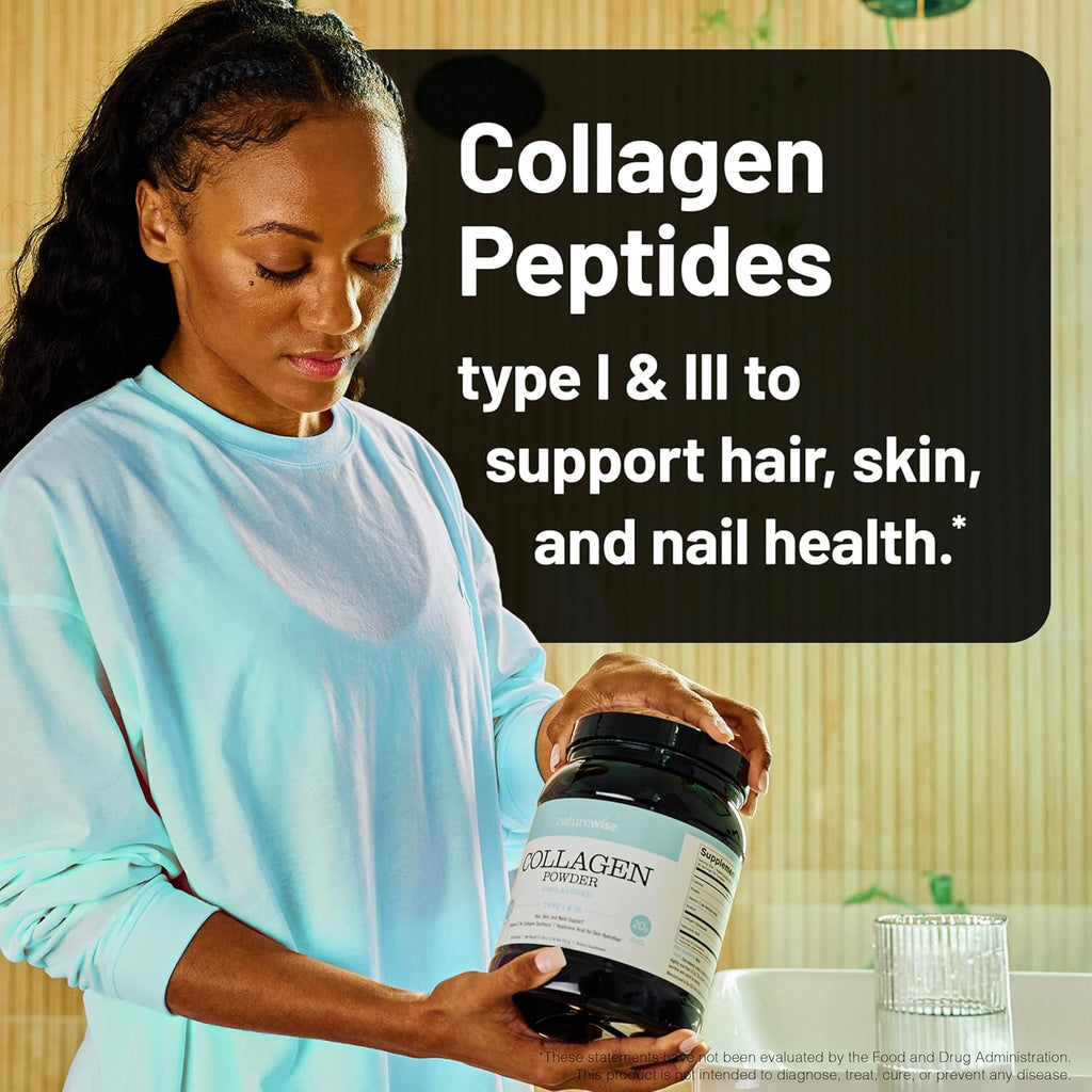 NatureWise Collagen Peptides Powder with Hyaluronic Acid and Vitamin C - Unflavored Collagen Peptides for Women & Men - Type I & III for Hair, Skin & Nails - Sugar, Gluten & Dairy Free - 60 Servings