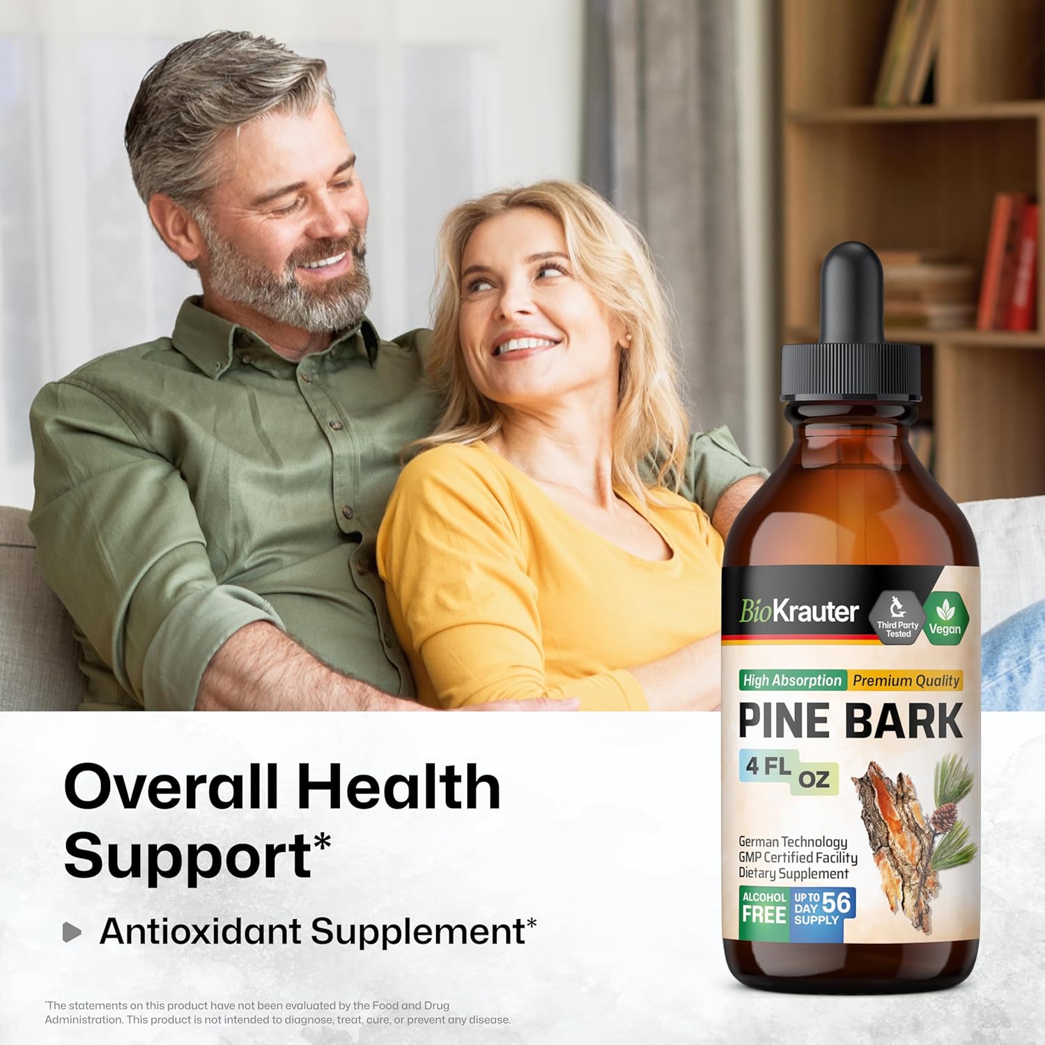 BIO KRAUTER Pine Bark Extract - Rich in Antioxidants Liquid Supplement - 400 mg French Maritime Pine Bark Extract Drops - Vegan, Alcohol & Sugar Free - 4 Fl Oz