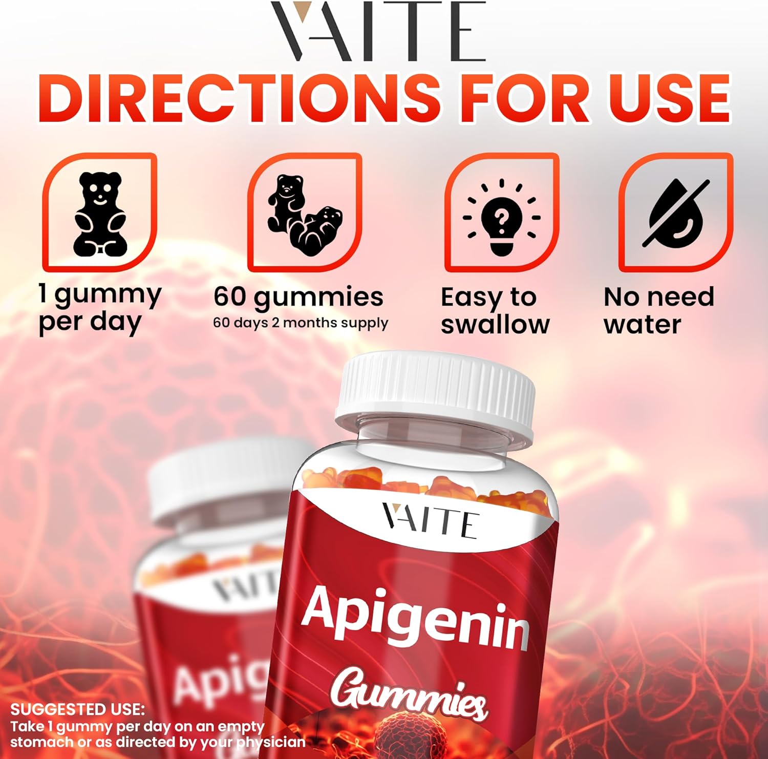Apigenin Supplement 150mg - Chamomile Extract Vegan Gummies with Flavonoids, Bioflavonoids & Polyphenols - Plant-Based Relaxation Support - Liposomal Calm Formula - Non-GMO Herbal Mood Balance