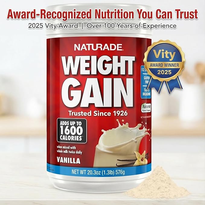 Naturade Weight Gain Nutrition Drink Mix for Healthy Weight Support, Balanced Calories with Protein, Vitamins & Minerals, Vanilla - 40.6 oz