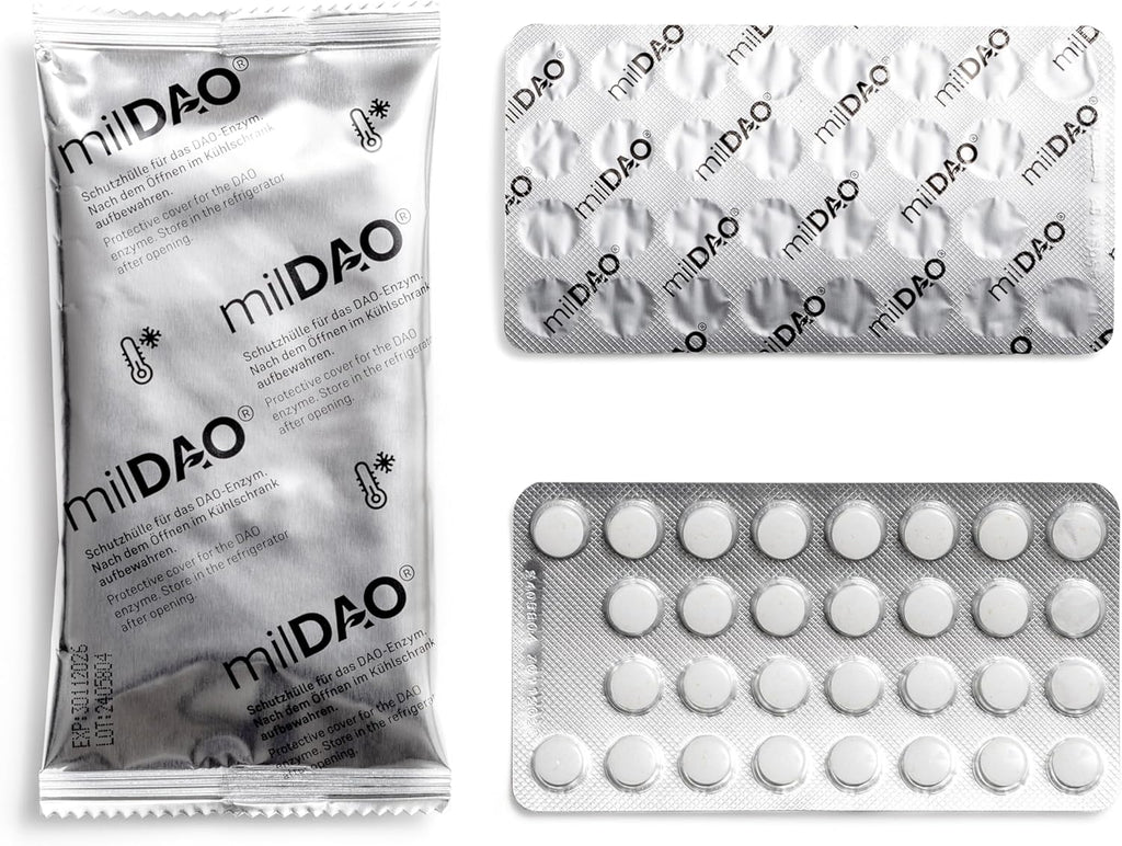 milDAO® – 60 Vegan Tablets | DAO Enzyme Supplement for Histamine Intolerance | 1,000,000 HDU per Tablet | with Catalase | Lyophilized | Foil Pouch with Silica Gel for Maximum Stability