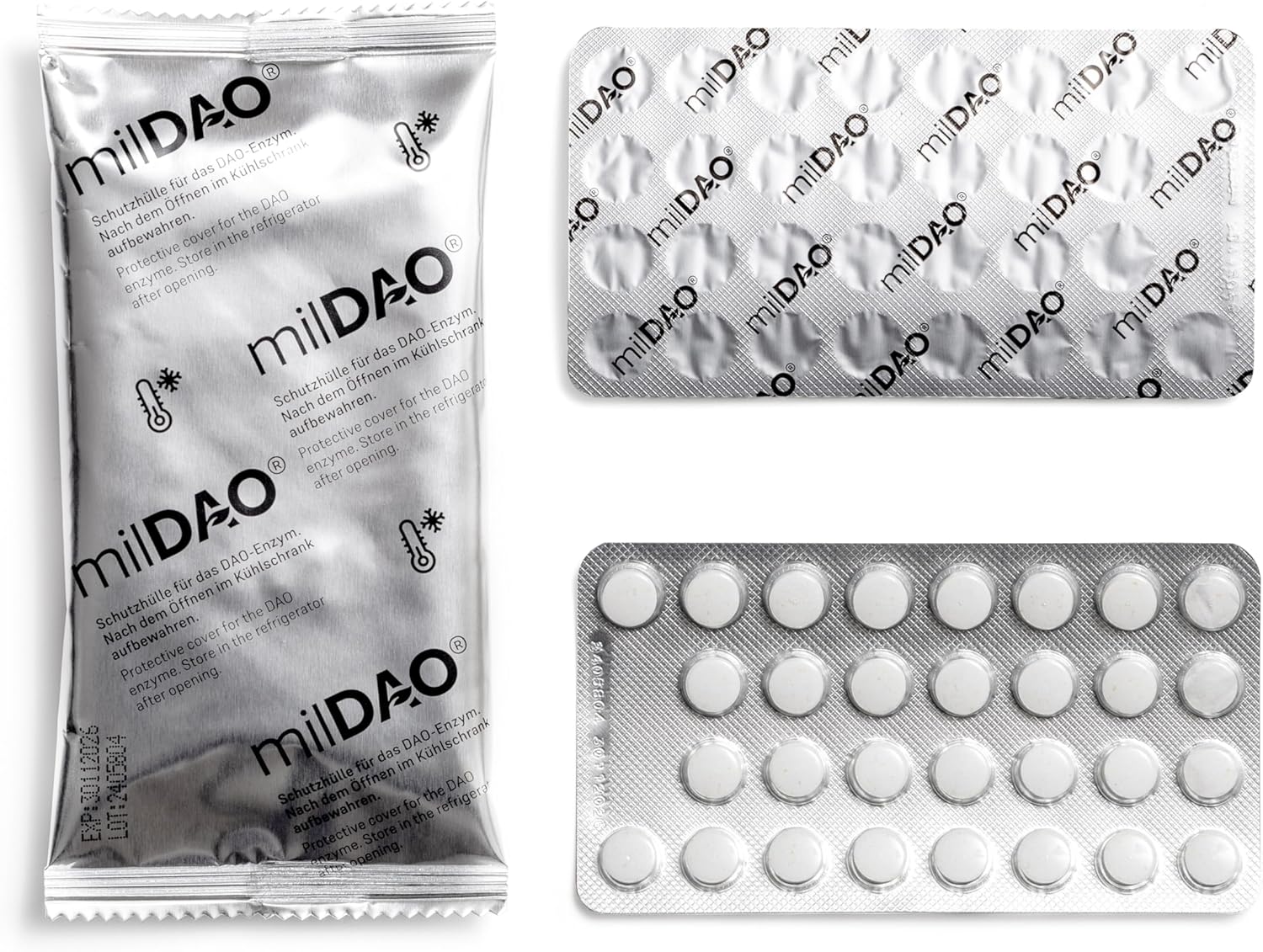 milDAO® – 60 Vegan Tablets | DAO Enzyme Supplement for Histamine Intolerance | 1,000,000 HDU per Tablet | with Catalase | Lyophilized | Foil Pouch with Silica Gel for Maximum Stability