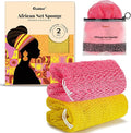 CORATED African Net Sponge Authentic, Shower Loofah Exfoliating Bath Sponge, Body Scrubber for Women and Men Daily Use Body Care, Travel Portable, Durable Bath Accessories for Bathroom (Pink & Yellow)