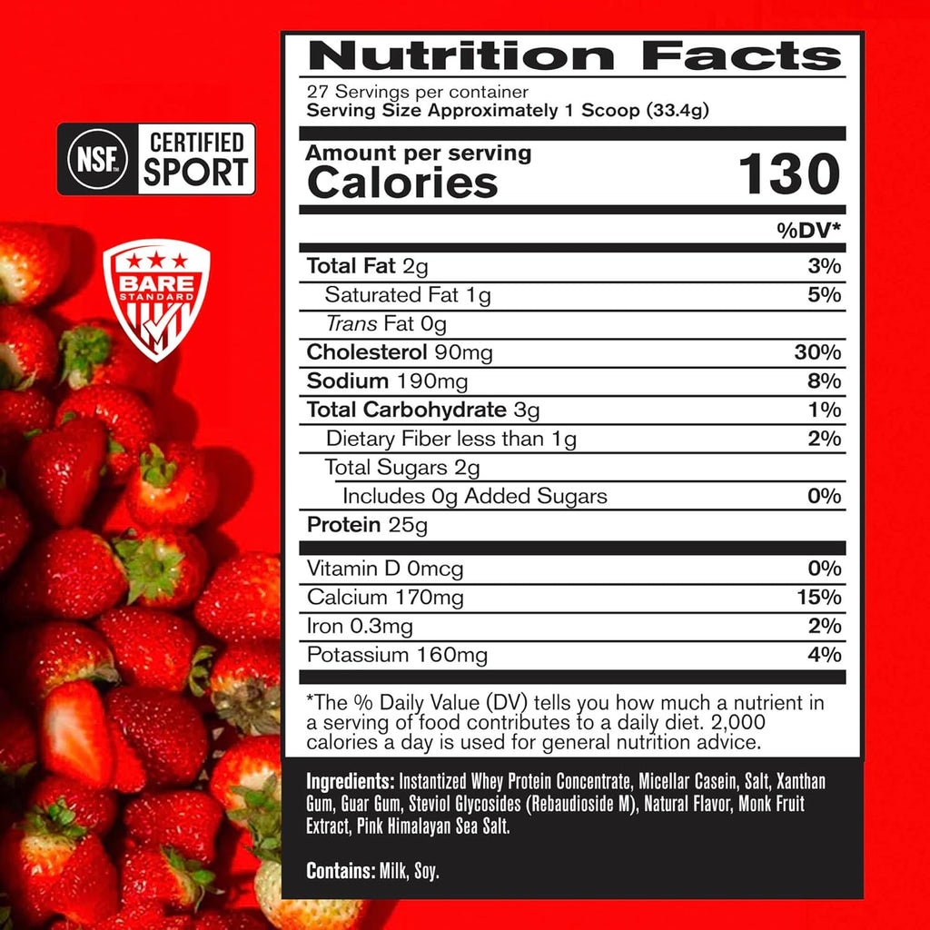 BARE PERFORMANCE NUTRITION, BPN Whey Protein Powder, Whey Protein Concentrate, Native Micellar Casein, Amazing Mixability, Strawberry
