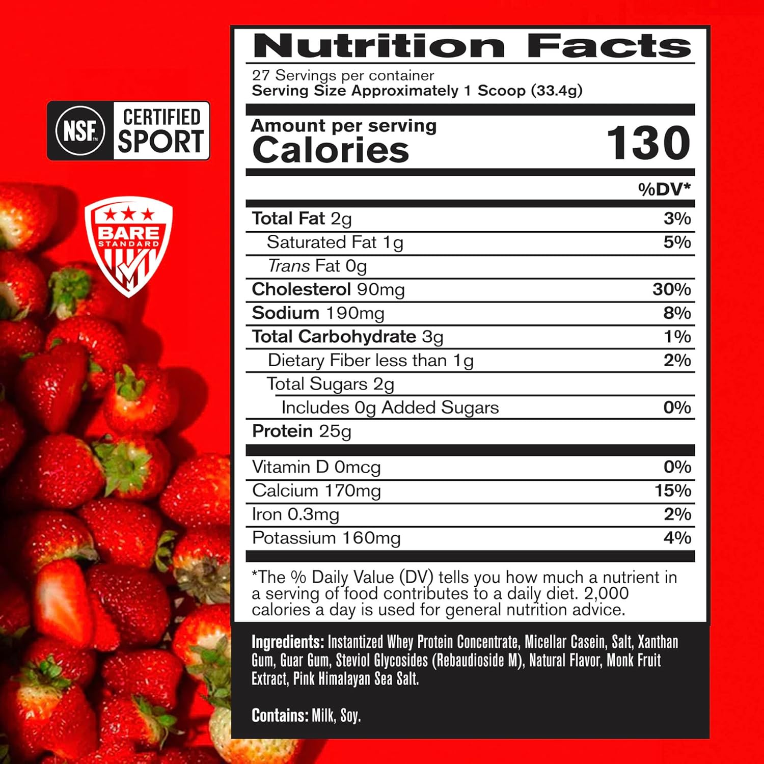 BARE PERFORMANCE NUTRITION, BPN Whey Protein Powder, Whey Protein Concentrate, Native Micellar Casein, Amazing Mixability, Strawberry