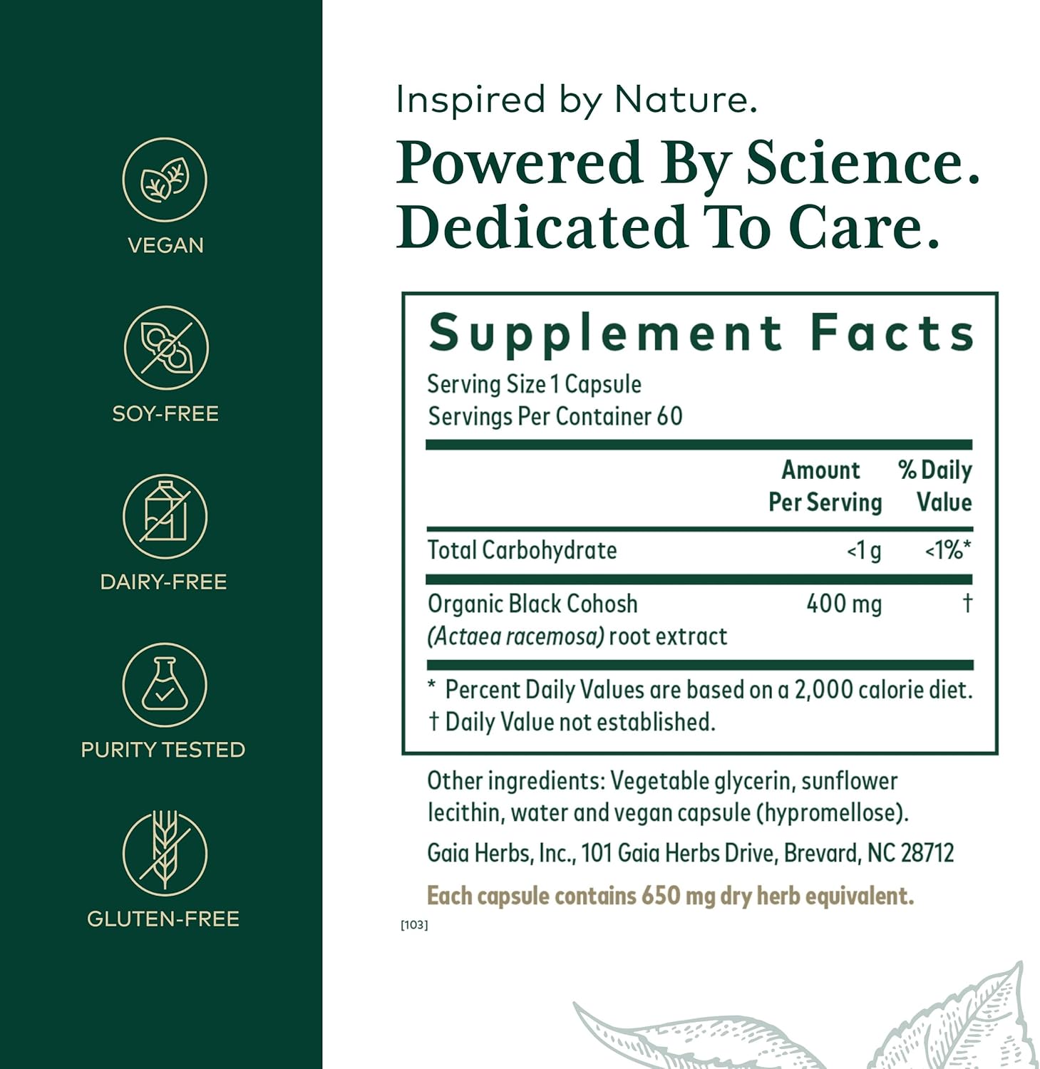 GAIA HERBS PRO Black Cohosh PRO - Healthy Perimenopause & Post Menopause Support Supplement* - Women's Health Supplement with Black Cohosh Root Extract - Vegan - 60 Liquid Phyto-Caps (60 Servings)