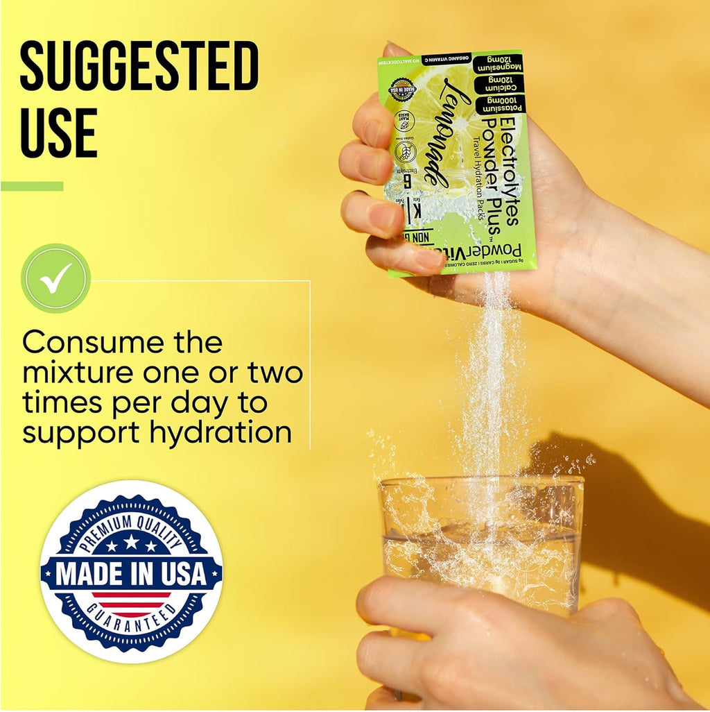 PowderVitamin Electrolytes Powder Plus, Keto, Lemonade, Zero Sugar, 1000mg Potassium, 120mg Calcium, 120mg Magnesium, Non-GMO, Zero Calories, 30 Hydration Packets