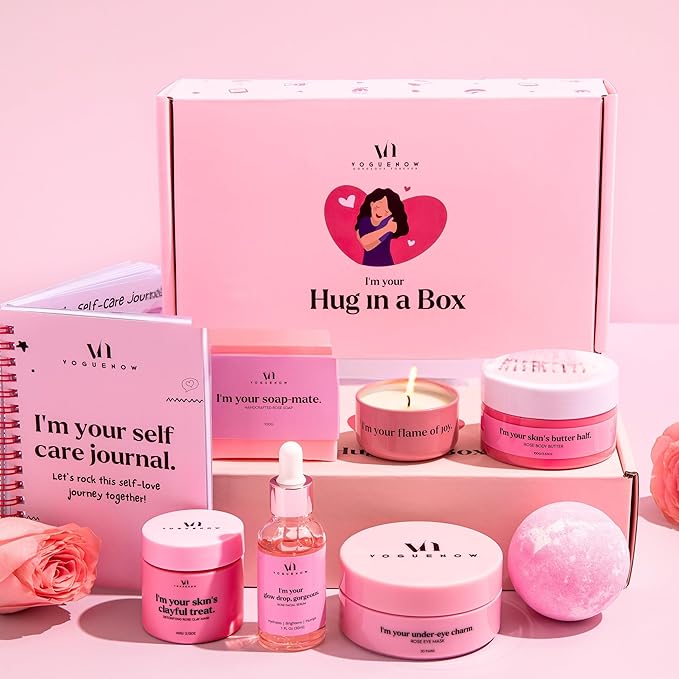 Spa Gifts for Women - Valentines Gift (Set of 8) - Premium Self Care Spa Kit- Bath, Skin Care Sets & Self Care Items - Pampering Valentine Gifts for Women, Spa Gift Basket, Galentines Day Gifts