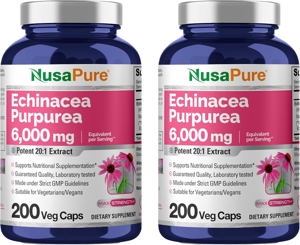 NusaPure Echinacea 20:1 Extract, 300 mg Equivalent to 6,000mg 200 Veggie Caps, Vegan, Non-GMO, Gluten Free Supplement (Pack of 2)