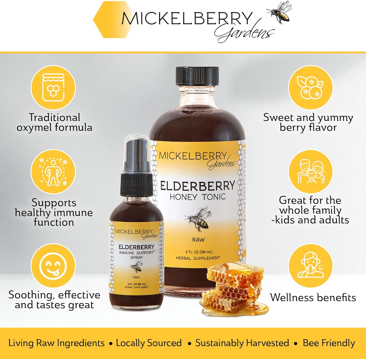 Mickelberry Gardens Elderberry Honey Tonic, Sambucus Syrup, Black Elderberry - Immune Support for Adults and Kids, 4 Ounces (Pack of 2)