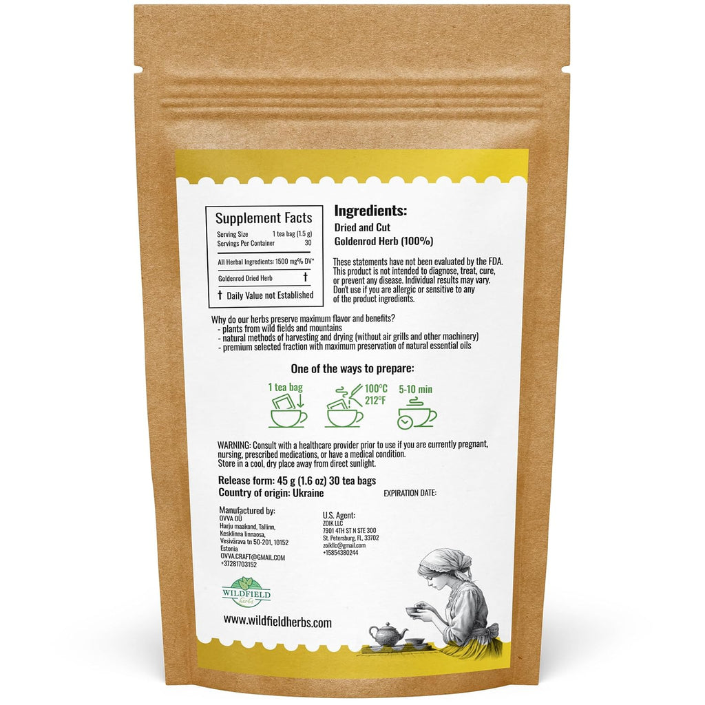 30 Bags Goldenrod Tea Herb Golden Root (Solidago virgaurea L.) - 45g Dried Golden Rod Herbs Herbal Tea