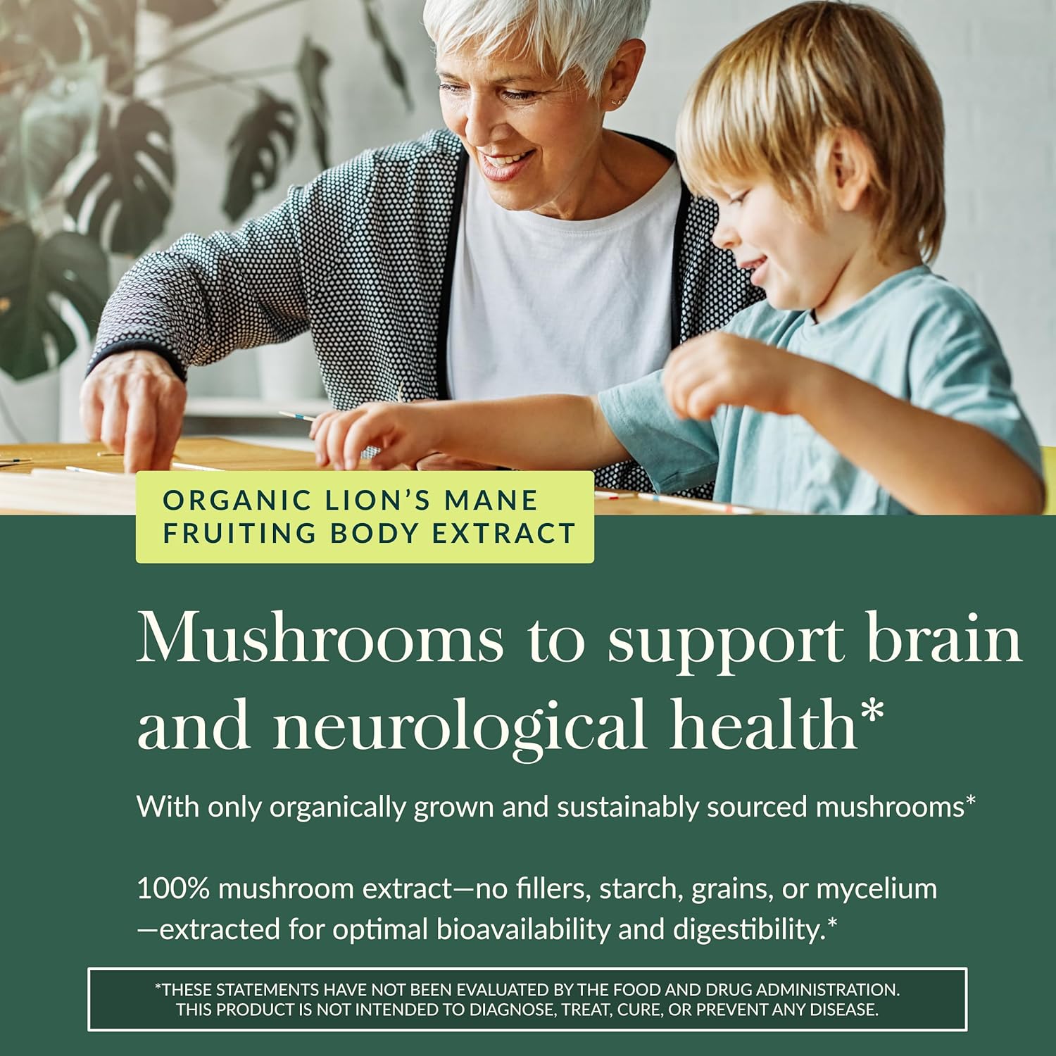 Gaia Herbs Lion's Mane Mushroom - Natural Brain Support Supplement - Made with Organic Lion's Mane Mushrooms - Free from Gluten, Soy & Dairy - 60 Vegan Gummies (30 Servings)