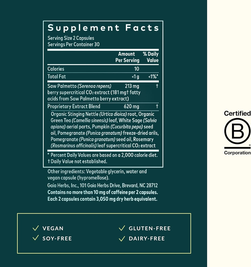 Gaia Herbs Prostate Health - Supports Prostate Health and Function for Men - with Saw Palmetto, Green Tea, Nettle Root, and White Sage - 60 Vegan Liquid Phyto-Capsules (20-Day Supply)