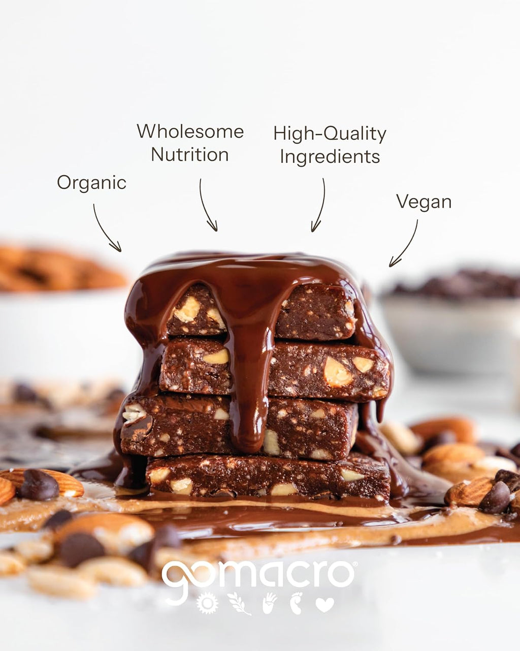 GoMacro MacroBar Organic Vegan Protein Bars - Dark Chocolate + Almonds (2.3 Ounce Bars, 12 Count)
