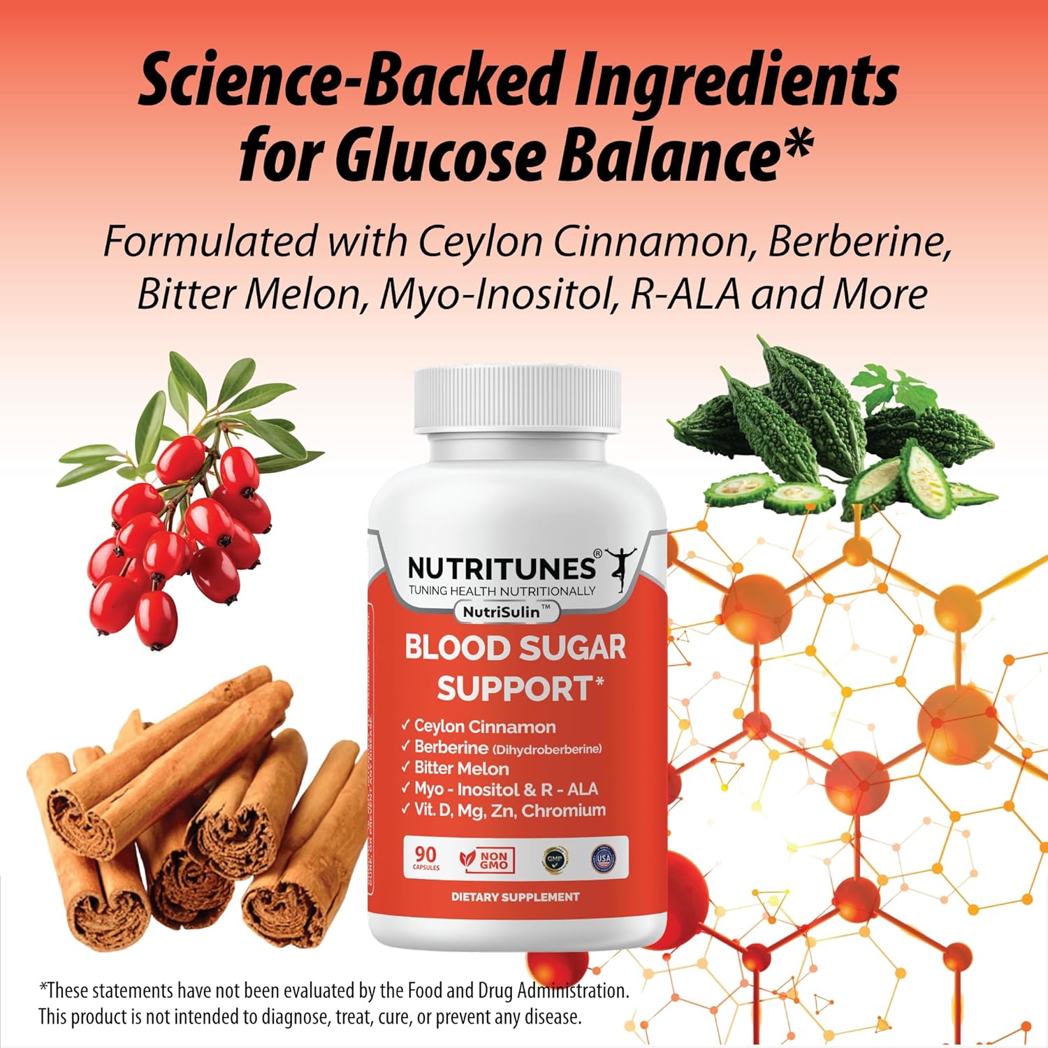 Blood Sugar Complex with Berberine (Dihydroberberine) Ceylon Cinnamon Bitter Melon Myo-Inositol R-ALA Vit. D Chromium Magnesium & Zn–Supports Healthy Sugar Metabolism–90 NutriSulin Supplement Capsules