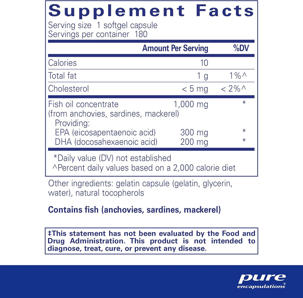 Pure Encapsulations EPA/DHA Essentials - Fish Oil Concentrate Supplement to Support Cardiovascular Health - Premium EPA & DHA Supplement with Omega 3 - 180 Softgel Capsules