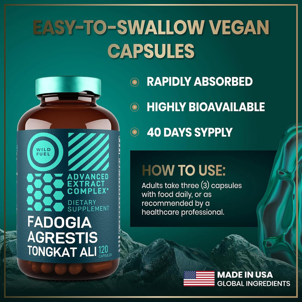 Fadogia Agrestis and Tongkat Ali Supplement - 600mg Fadogia Agrestis for Men, 500mg Longjack Tongkat Ali, Ashwagandha Maca Fenugreek Complex - Muscle Strength, Energy, Mood Support - 120 Capsules