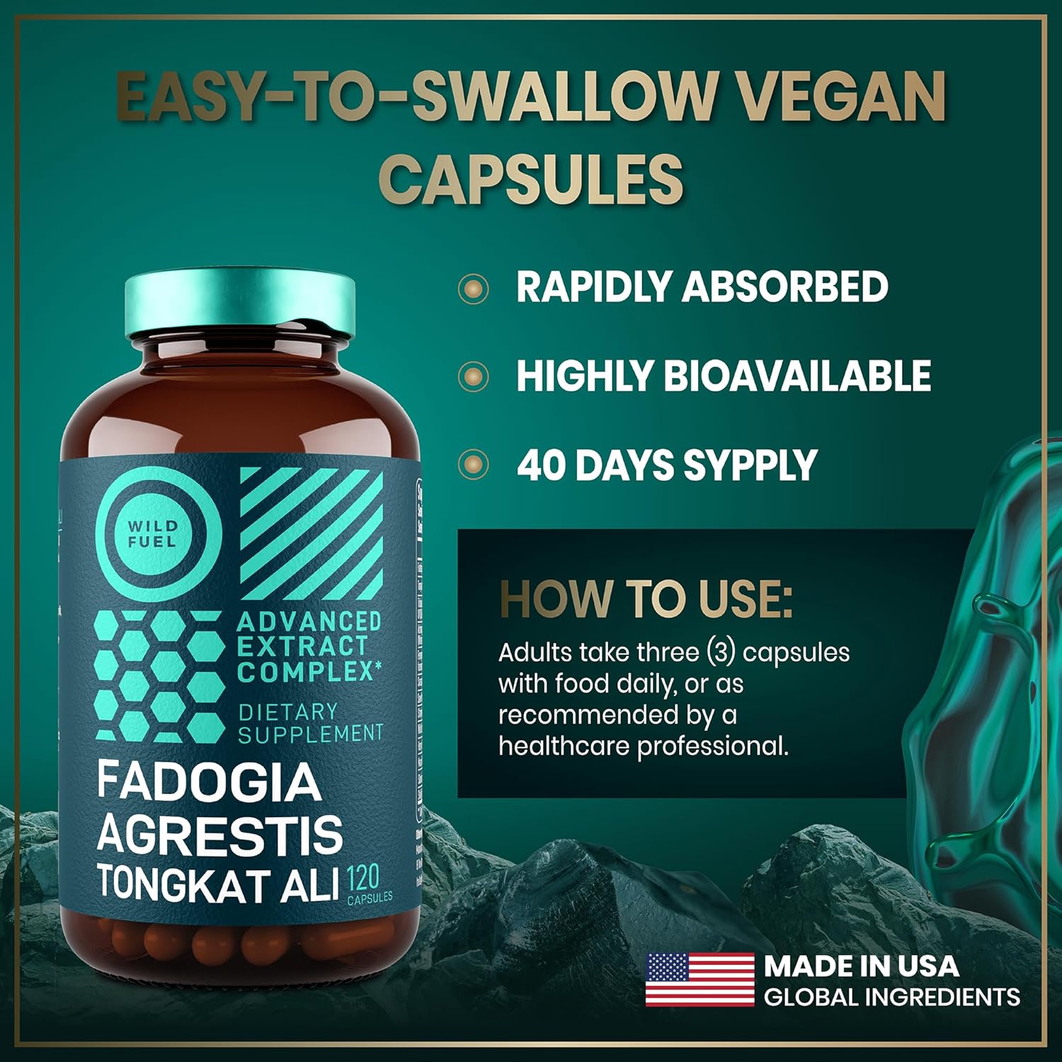 Fadogia Agrestis and Tongkat Ali Supplement - 600mg Fadogia Agrestis for Men, 500mg Longjack Tongkat Ali, Ashwagandha Maca Fenugreek Complex - Muscle Strength, Energy, Mood Support - 120 Capsules