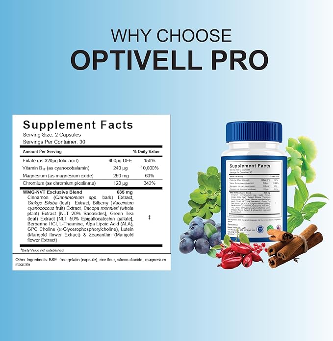 BLUE VIBE Optivell Pro Eye Health Supplement, OptivellPro Max Strength Overall Vision & Sight Wellness Supplement, Optivell Pro Advanced Vision Support and Eye Health Formula (2 Pack - 120 Capsules)