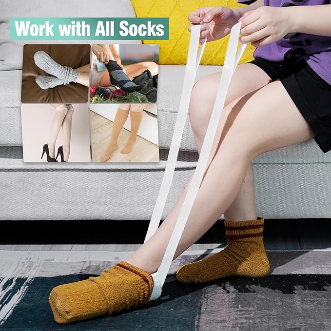 Sock Aid, Sock Helpers to Put on Your Socks for Seniors, Disabled, Pregnancy, Assist Device for Elderly, Tool Aide Puller Easy on and Off with No Bending(Mint Green)