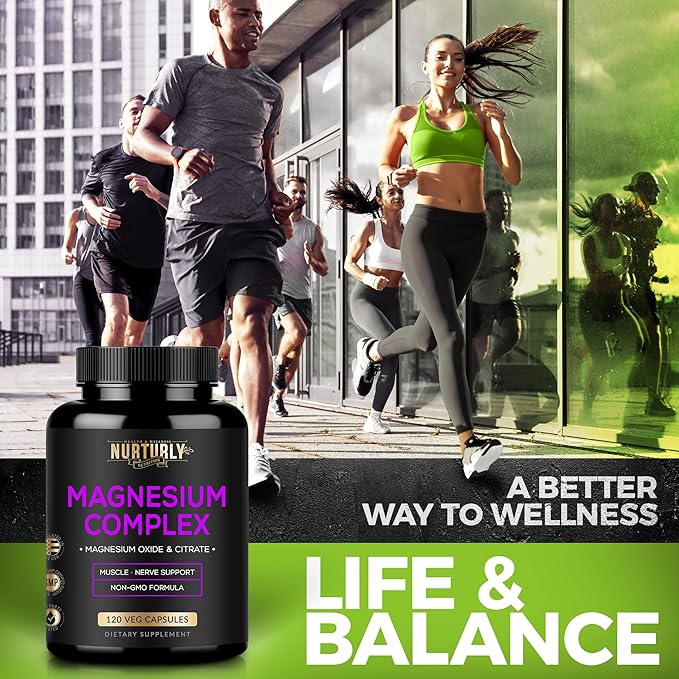 Magnesium Citrate & Oxide 500mg Complex Supplement - High Absorption Maximum Strength - Helps Support Bone Density and Strength, Muscles, Energy and Sleep - 120 Vegan Capsules