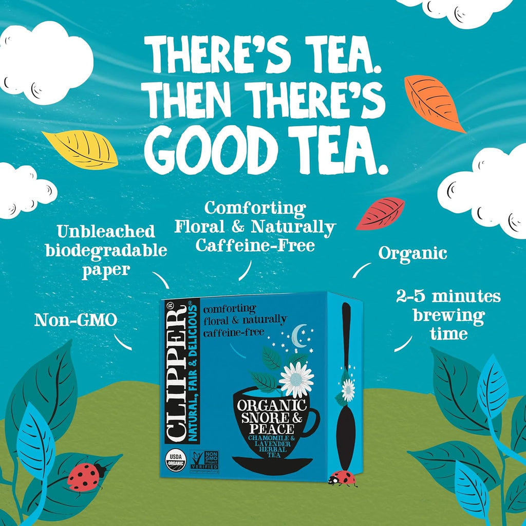 Clipper Tea Snore and Peace Chamomile & Lavender Herbal Tea – Caffeine Free, USDA Organic, Great Hot or Iced – Comfortingly Floral, Natural, Fair & Delicious – 200 Tea Bags